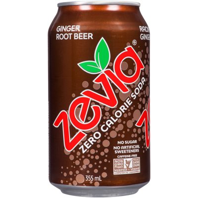 Zevia Zero Calorie Soda Ginger Root Beer 355 ml