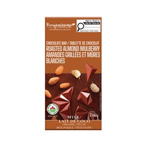 TABLETTE CHOCOLAT LAIT COCO AMANDES GRILLÉES MÛRES BLANCHES 60GR