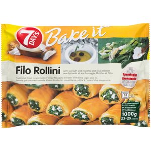 7 Days Bake It Filo Rollini with Spinach and Mizithra and Feta Cheeses 1KG