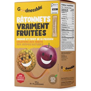 GoodnessMe Bâtonnets fruités ananas et fruit de la passion 120g